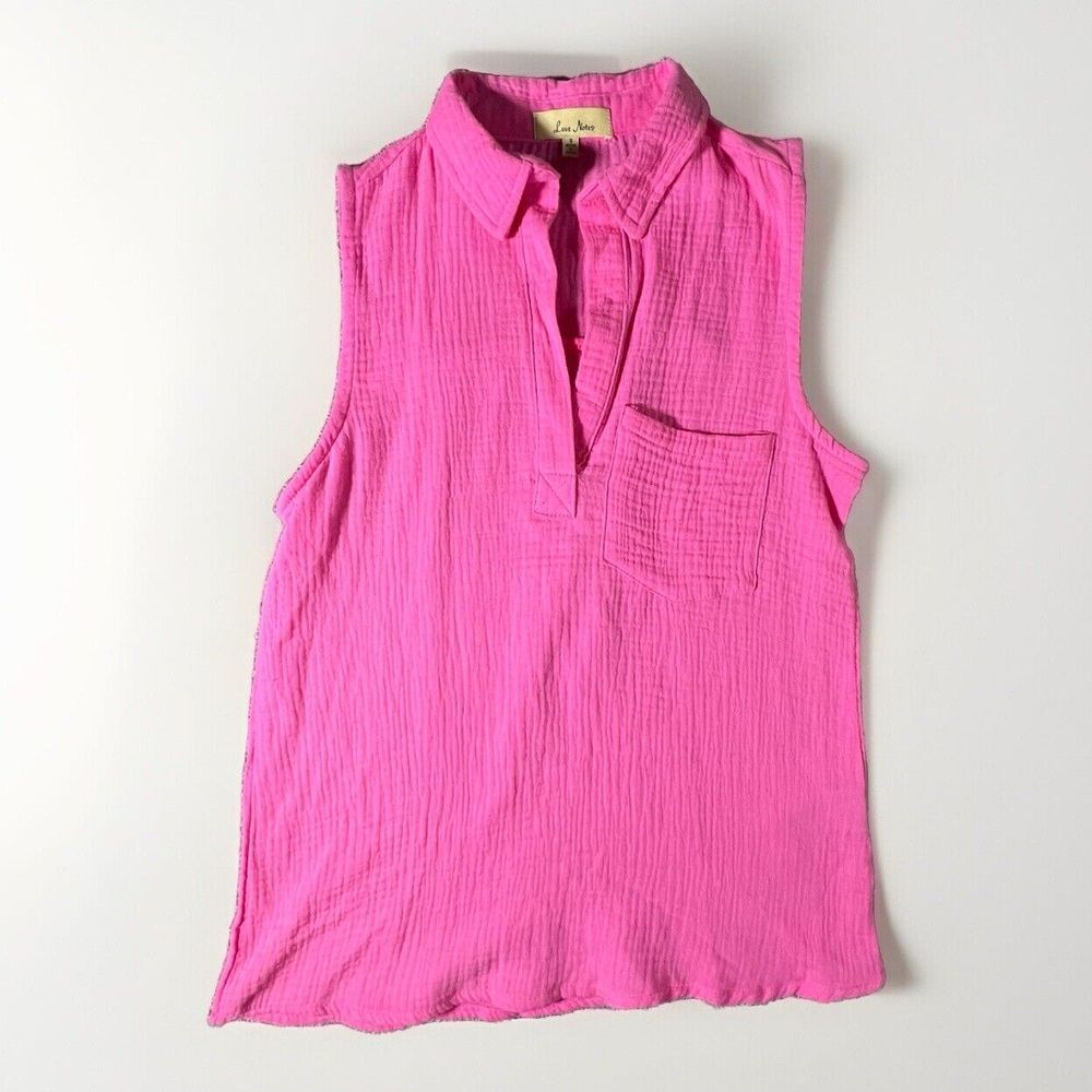 Love Notes Gauze Blouse Womens Small Pink Sleeveless V-Neck Cotton Top RN89970